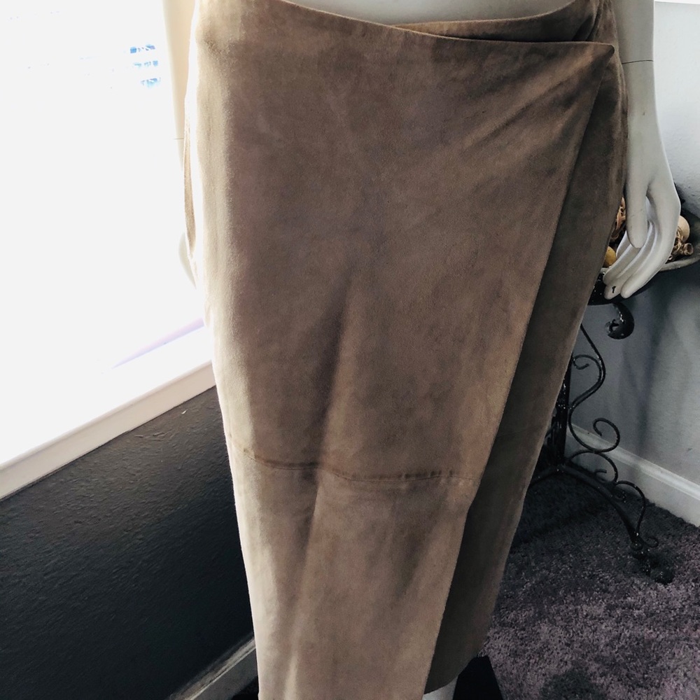 Club Monaco Sand colored Suede Wrap Skirt